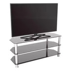 Mobile TV con ripiani in vetro per TV fino a 55" - Argento/Nero: Gambe cromate, Adatto per angolo, Design aperto