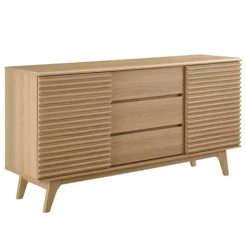 63" Render Sideboard Buffet Table or TV Stand - Oak - Modway: Mid-Century Media Storage Cabinet