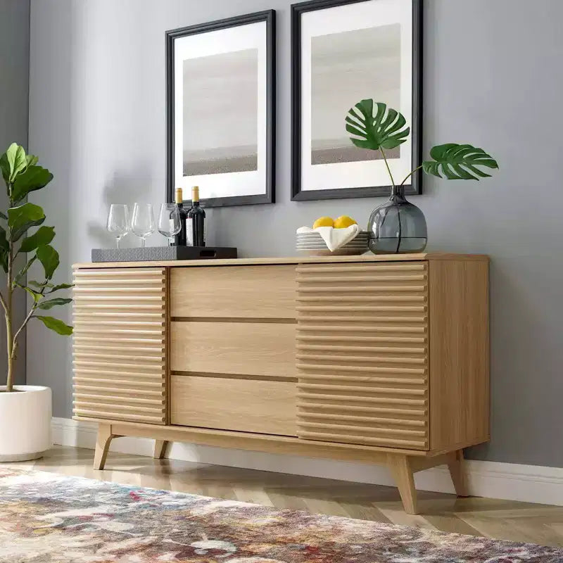 Credenza o tavolo da buffet Render da 63" o supporto TV - Quercia - Modway: Mobile contenitore multimediale di metà secolo