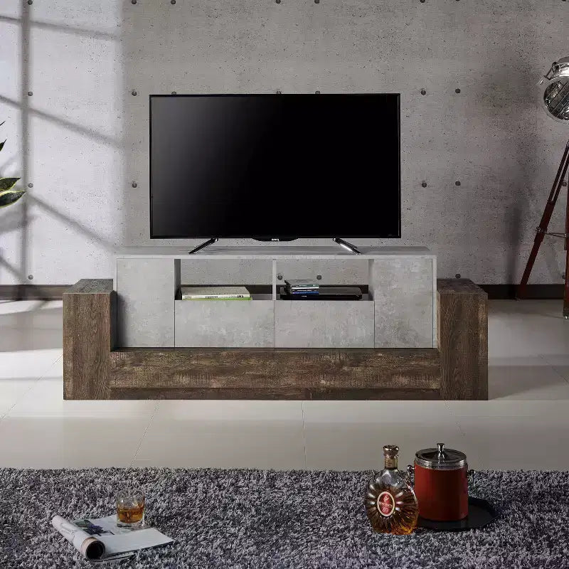 Mobile TV Lums per televisori fino a 80" cemento/rovere di recupero - miBasics: mobile console industriale con contenitore