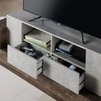 Mobile TV Lums per televisori fino a 80" cemento/rovere di recupero - miBasics: mobile console industriale con contenitore