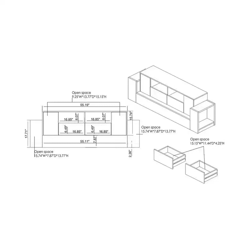 Mobile TV Lums per televisori fino a 80" cemento/rovere di recupero - miBasics: mobile console industriale con contenitore