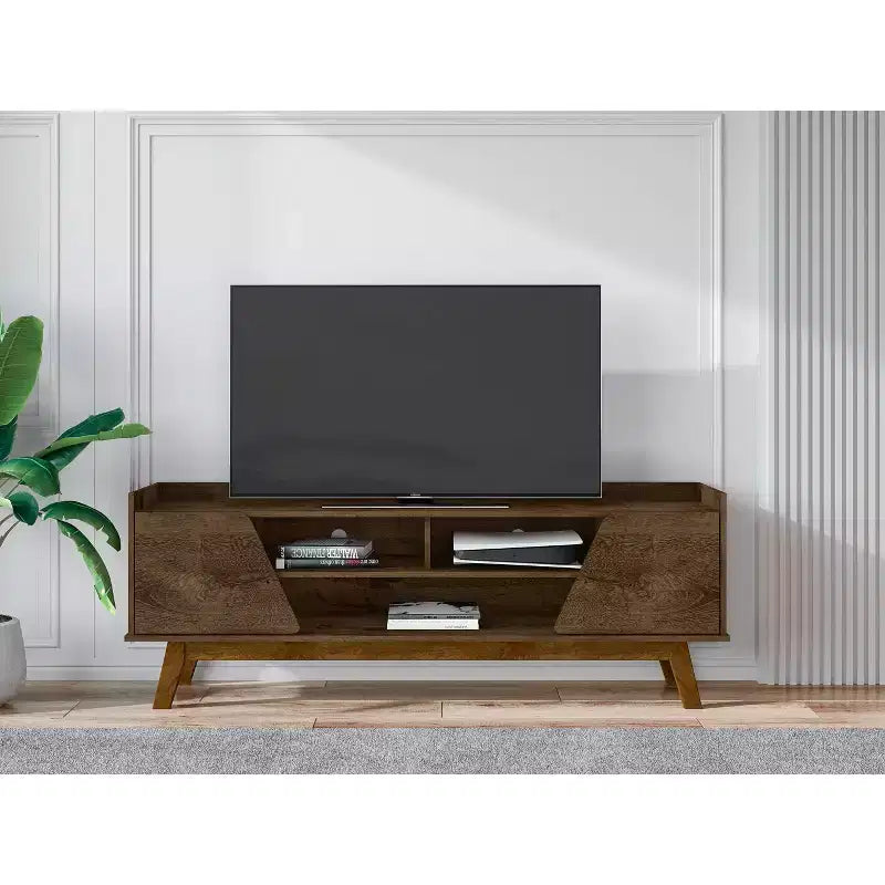 Marcus Mobile TV Stand in stile Mid-Century Modern con 5 ripiani, per TV fino a 65", marrone rustico - Manhattan Comfort: Mobile TV, Consolle multimediale