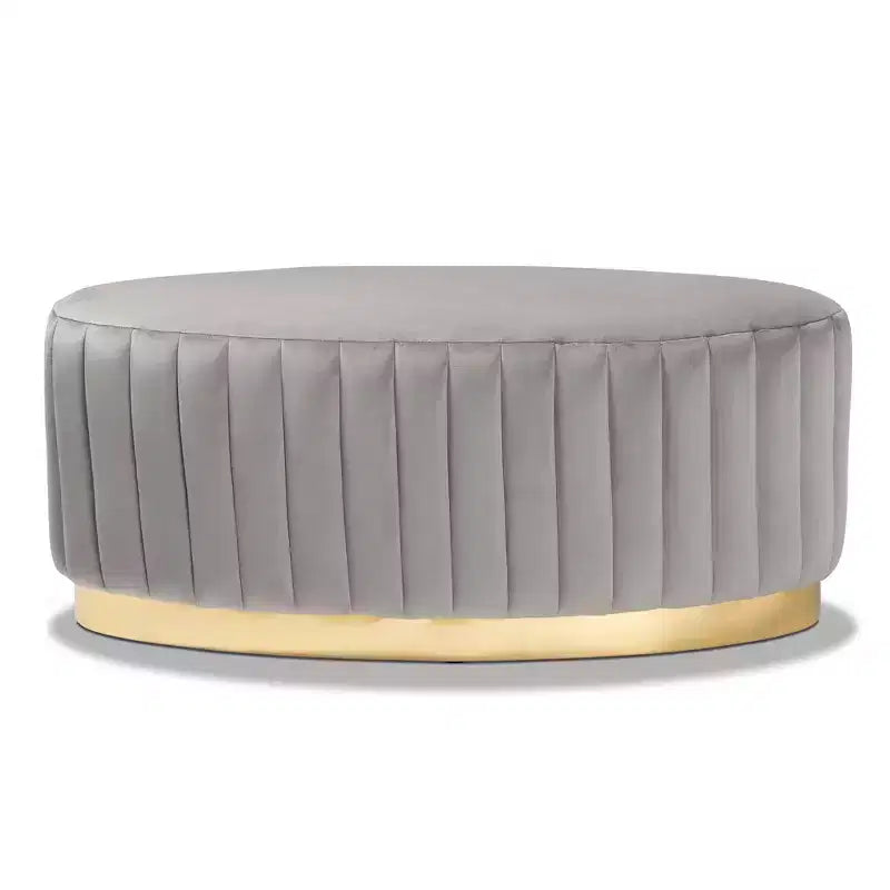 Poggiapiedi in tessuto velluto Kirana e pelle PU, color oro - Baxton Studio