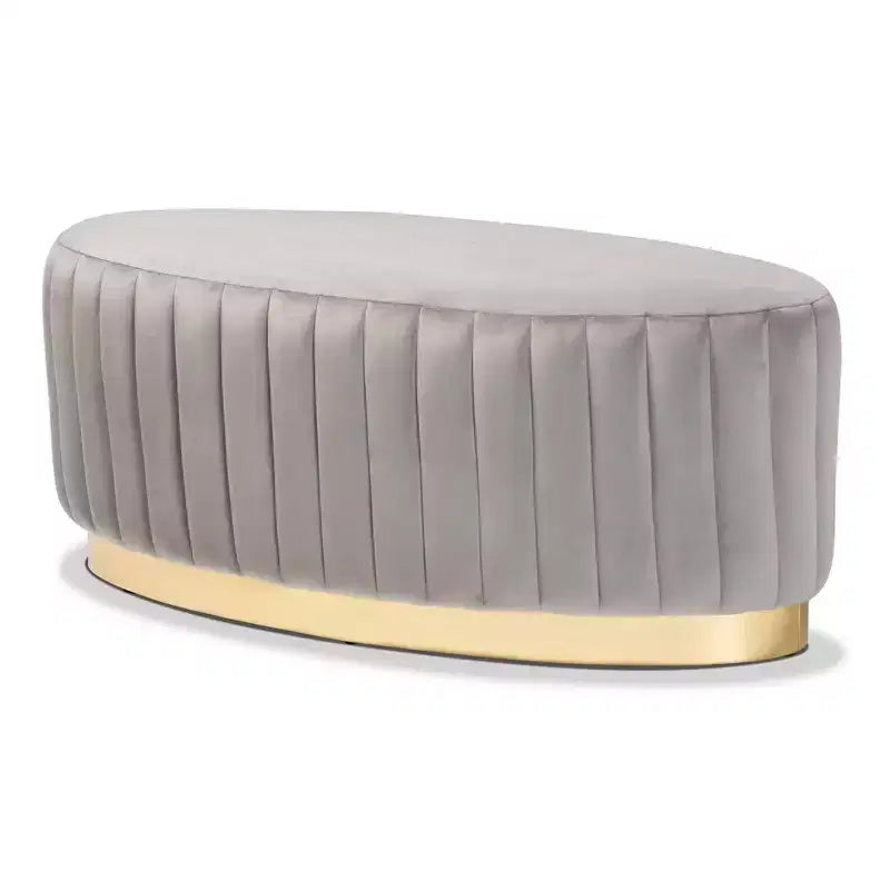 Poggiapiedi in tessuto velluto Kirana e pelle PU, color oro - Baxton Studio