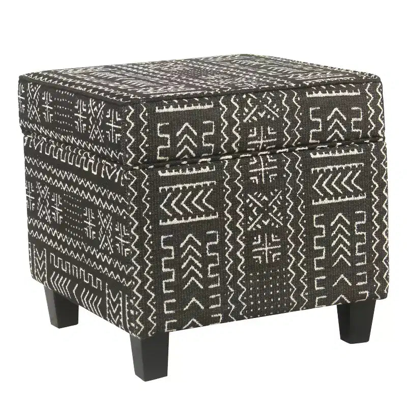 Square Storage Ottoman with Lift Off Top Onyx - HomePop: Upholstered, Rectangular Shape