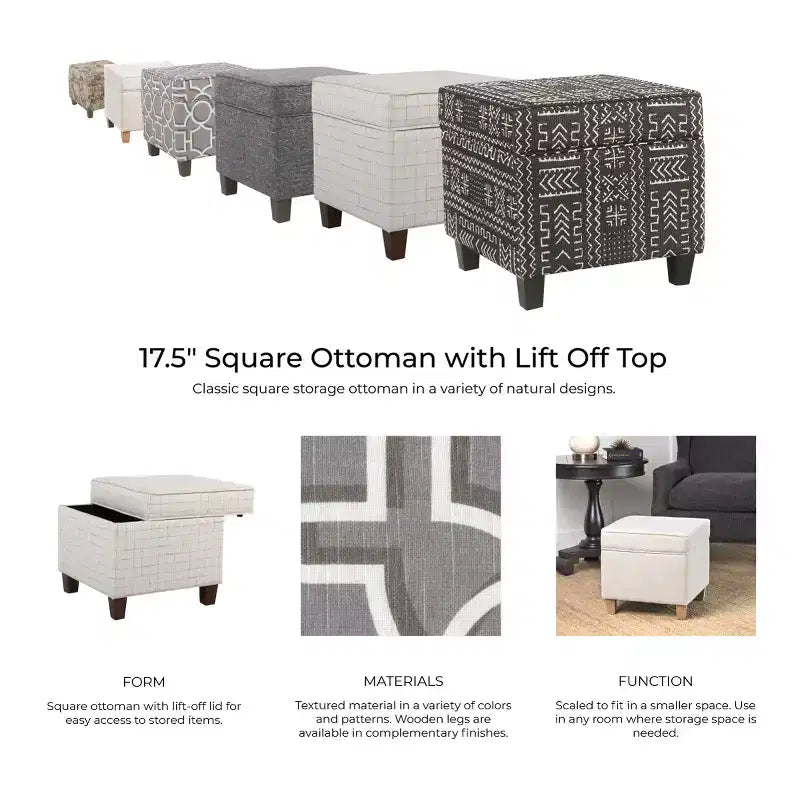 Pouf contenitore quadrato con coperchio rimovibile Onyx - HomePop: Imbottito, Forma rettangolare