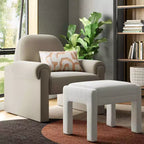 Pouf completamente imbottito in bouclé crema - Threshold™: Struttura in legno, Poliestere, Pulire a chiazze