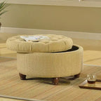 Tweed Tufted Storage Ottoman Tan/Cream - HomePop: Button Tufted, Wood Legs, Lift-Off Lid