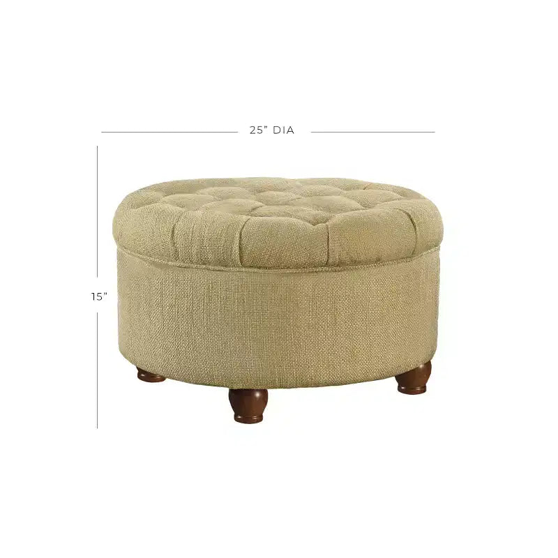 Pouf contenitore trapuntato in tweed marrone chiaro/crema - HomePop: Trapuntato, gambe in legno, coperchio rimovibile