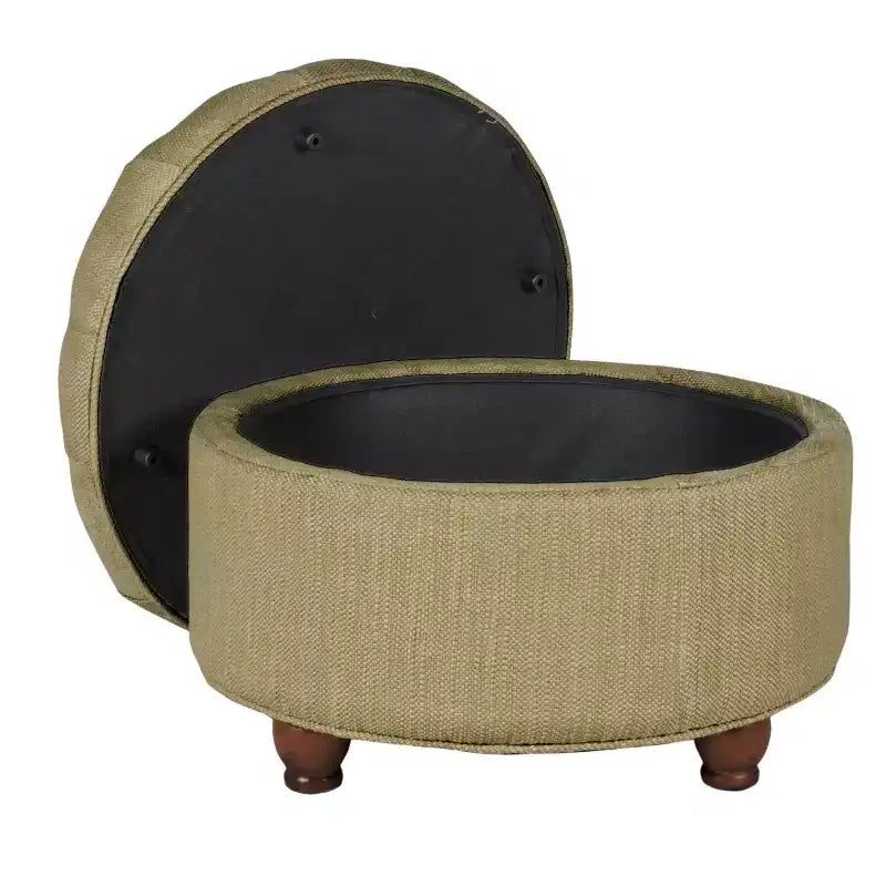 Pouf contenitore trapuntato in tweed marrone chiaro/crema - HomePop: Trapuntato, gambe in legno, coperchio rimovibile