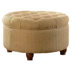 Pouf contenitore trapuntato in tweed marrone chiaro/crema - HomePop: Trapuntato, gambe in legno, coperchio rimovibile