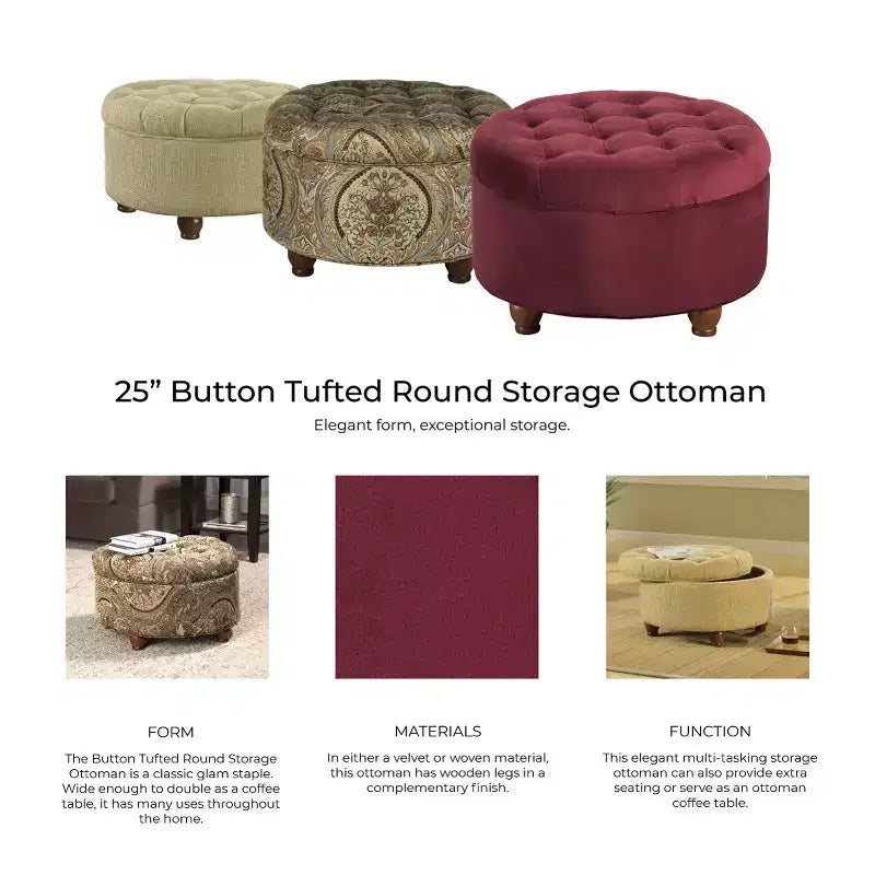 Pouf contenitore trapuntato in tweed marrone chiaro/crema - HomePop: Trapuntato, gambe in legno, coperchio rimovibile