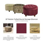 Pouf contenitore trapuntato in tweed marrone chiaro/crema - HomePop: Trapuntato, gambe in legno, coperchio rimovibile