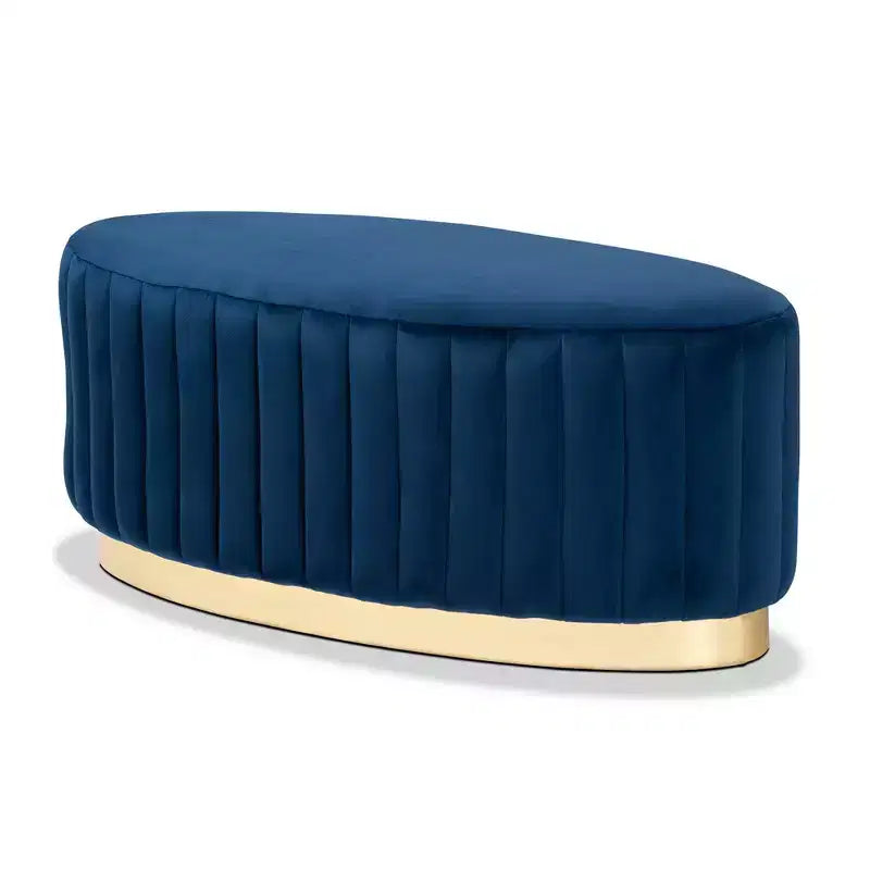 Pouf Kirana in velluto e PU con base color oro - Baxton Studio