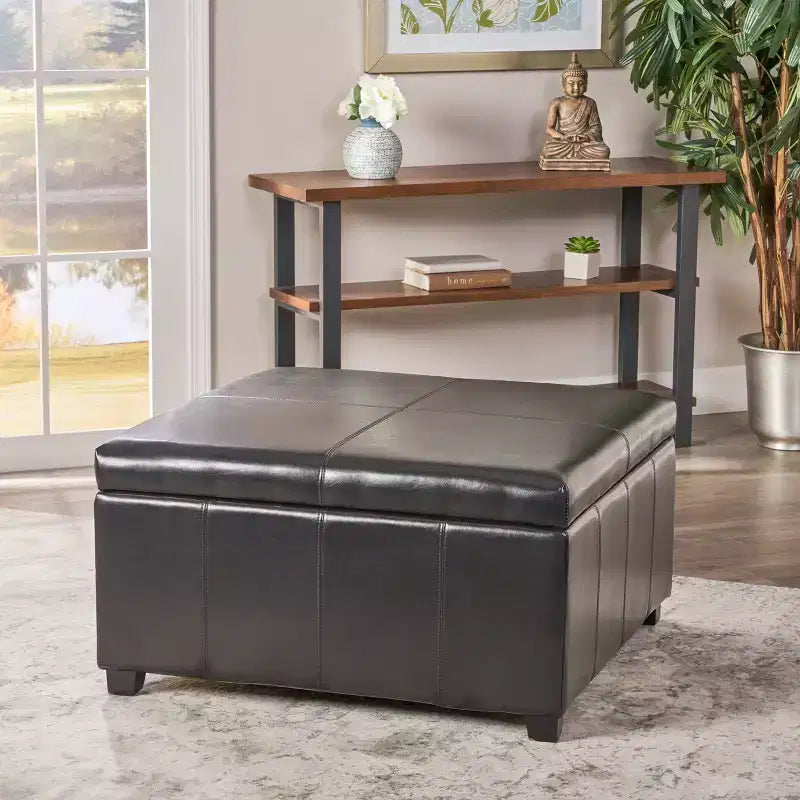 Forrester Bonded Leather Square Storage Ottoman Espresso - Christopher Knight Home: Upholstered with Hidden Compartment