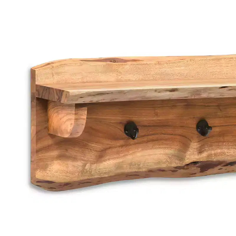 Alaterre Furniture Alpine, panca in legno massiccio con bordo naturale, colore marrone, 91 cm, con ripiano e ganci appendiabiti, in metallo e legno