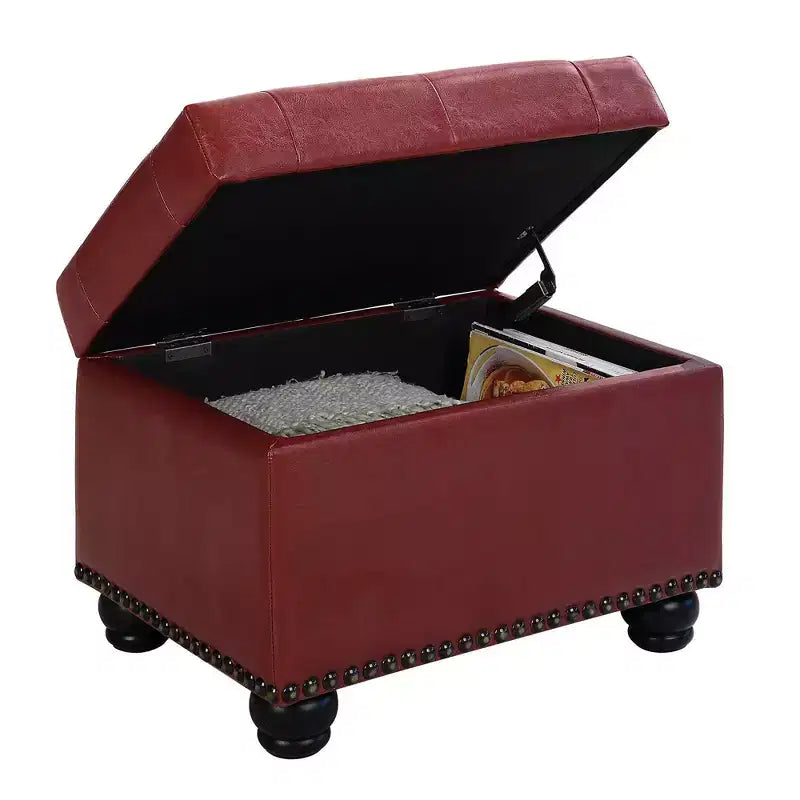Breighton Home Designs4Comfort Pouf contenitore 5th Avenue: Coperchio incernierato, seduta in similpelle