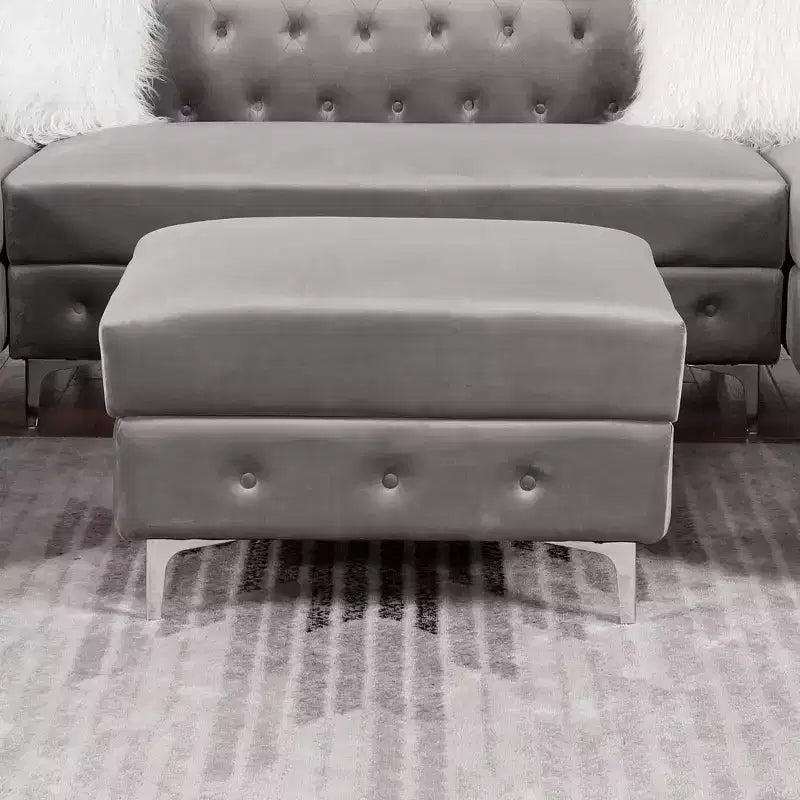 Elmhurst Glam Pouf Imbottito Profondo con Bottoni Grigio - HOMES: Inside + Out