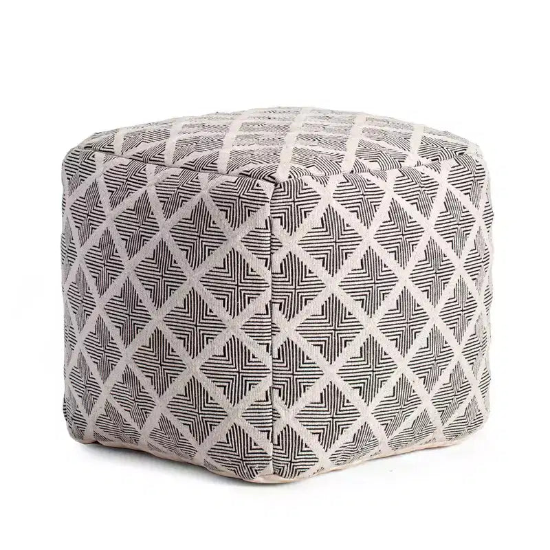 Pouf Carondelet Nero/Avorio - Anji Mountain: Quadrato geometrico non imbottito, certificato Fair Trade