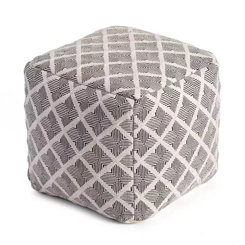 Pouf Carondelet Nero/Avorio - Anji Mountain: Quadrato geometrico non imbottito, certificato Fair Trade