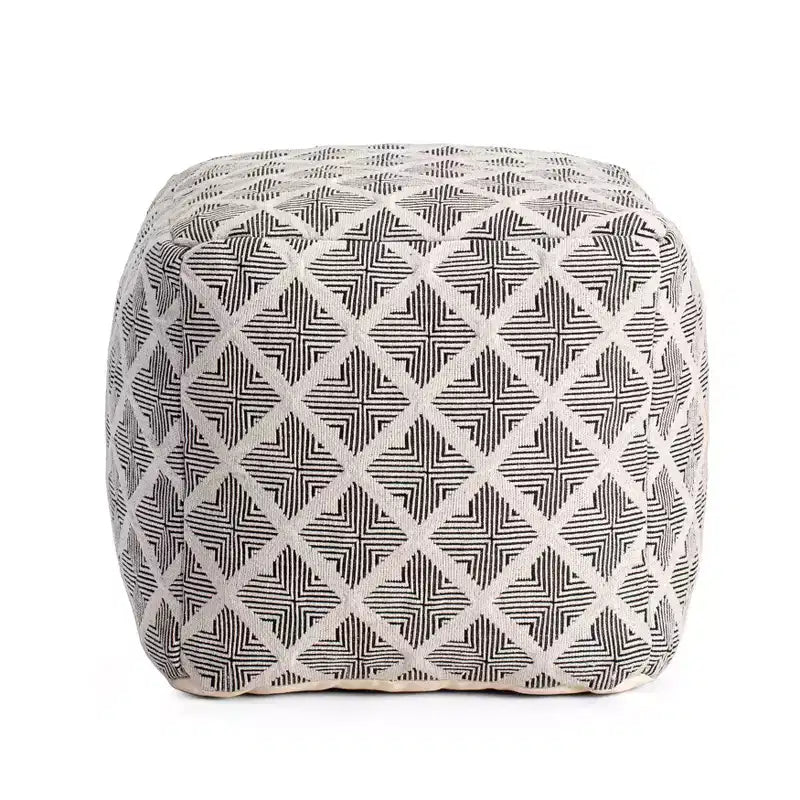 Pouf Carondelet Nero/Avorio - Anji Mountain: Quadrato geometrico non imbottito, certificato Fair Trade