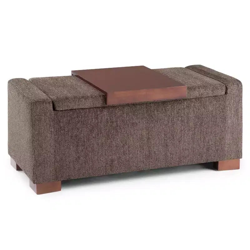 WyndenHall Crosby 43" Wide Transitional Rectangle Storage Ottoman in Deep Umber Brown Polyester Fabric, Assembled