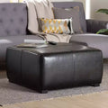 Full Leather Square Ottoman Footstool Black - Baxton Studio: Modern Upholstered, Wood Frame, No Assembly Required