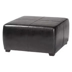 Pouf/poggiapiedi quadrato in vera pelle nero - Baxton Studio: Moderno imbottito, Struttura in legno, Nessun assemblaggio richiesto