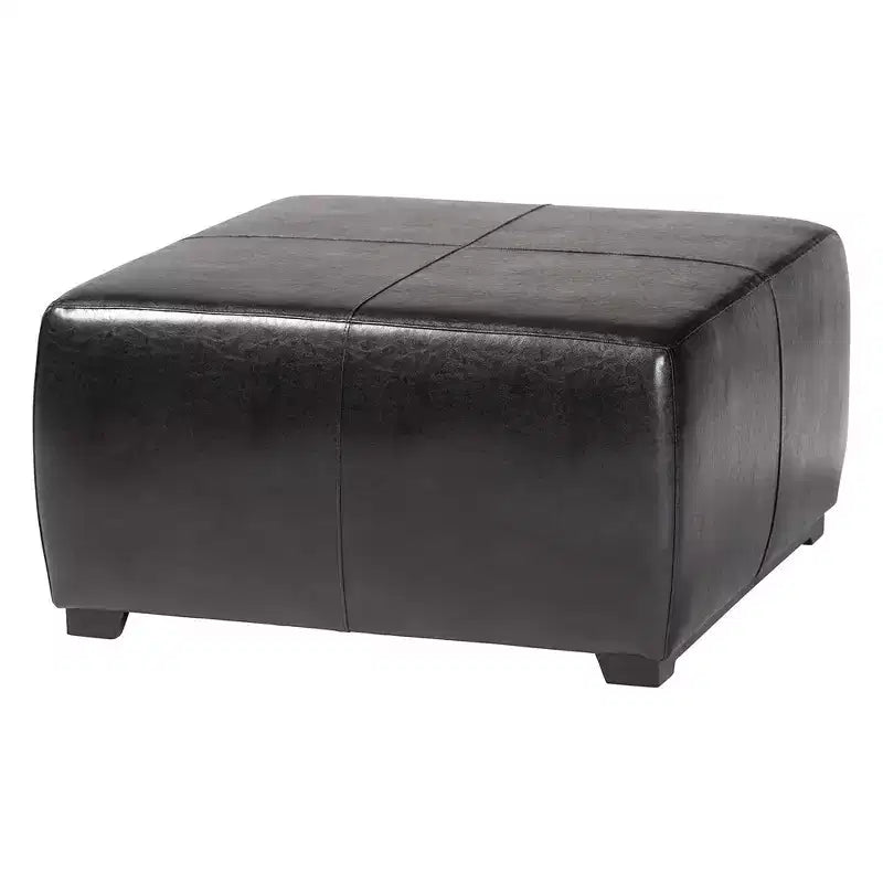 Pouf/poggiapiedi quadrato in vera pelle nero - Baxton Studio: Moderno imbottito, Struttura in legno, Nessun assemblaggio richiesto