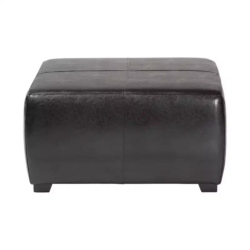 Pouf/poggiapiedi quadrato in vera pelle nero - Baxton Studio: Moderno imbottito, Struttura in legno, Nessun assemblaggio richiesto