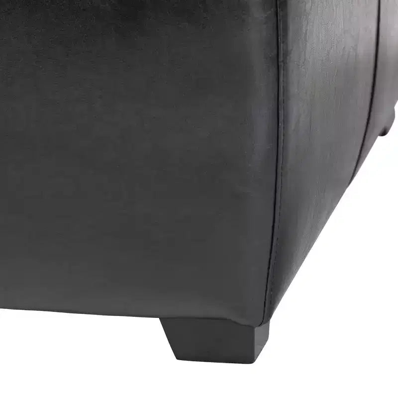 Pouf/poggiapiedi quadrato in vera pelle nero - Baxton Studio: Moderno imbottito, Struttura in legno, Nessun assemblaggio richiesto