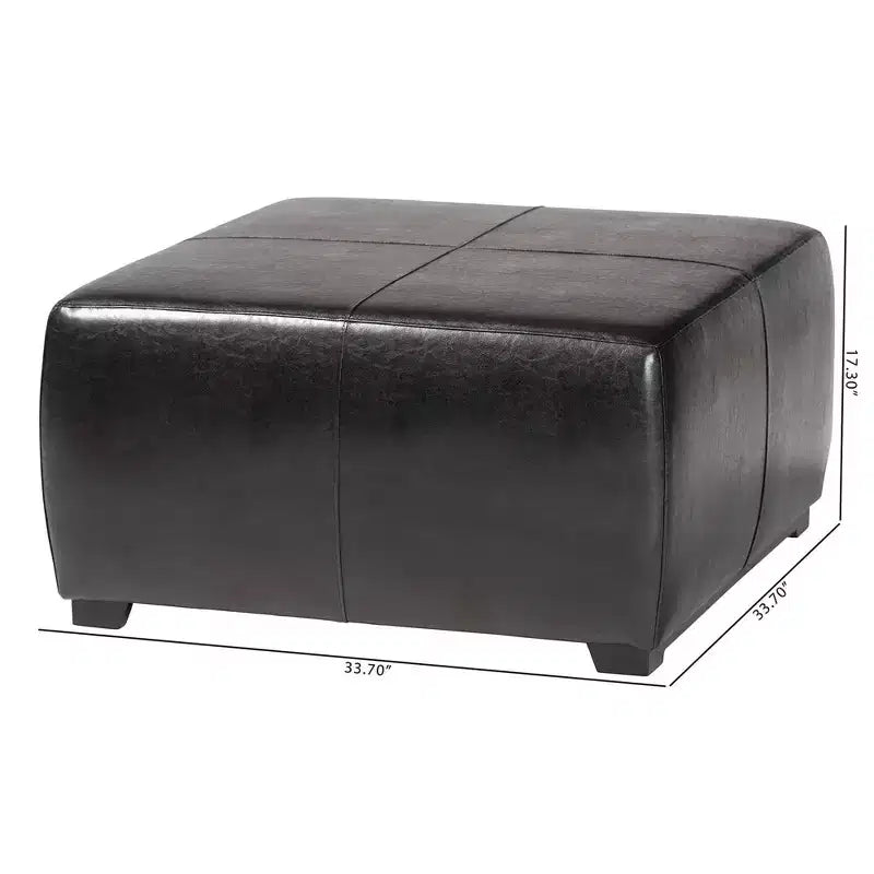 Pouf/poggiapiedi quadrato in vera pelle nero - Baxton Studio: Moderno imbottito, Struttura in legno, Nessun assemblaggio richiesto