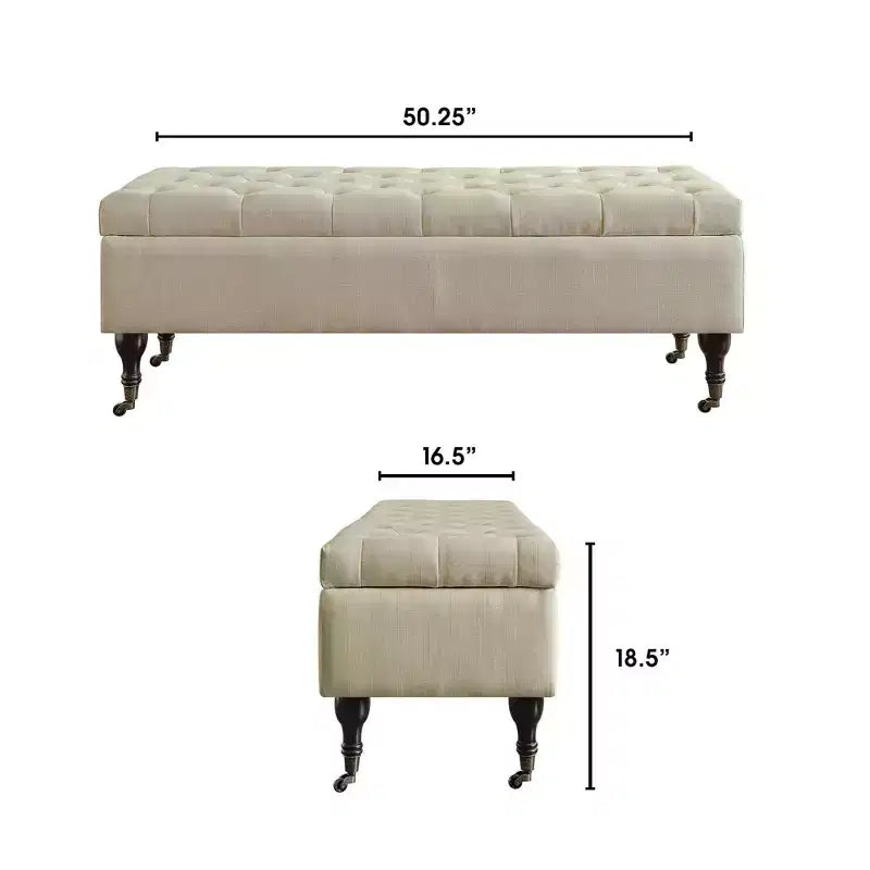 Panca imbottita Collette con contenitore color crema - Adore Decor: Mid-Century Modern, rivestimento in poliestere, struttura in legno