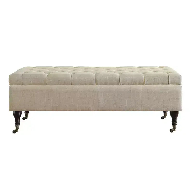 Panca imbottita Collette con contenitore color crema - Adore Decor: Mid-Century Modern, rivestimento in poliestere, struttura in legno