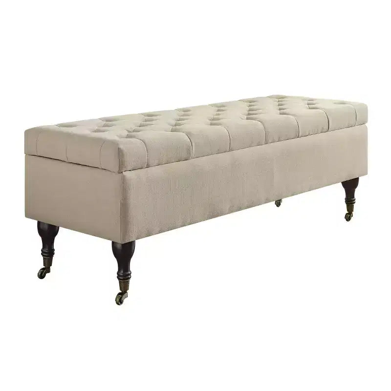 Panca imbottita Collette con contenitore color crema - Adore Decor: Mid-Century Modern, rivestimento in poliestere, struttura in legno