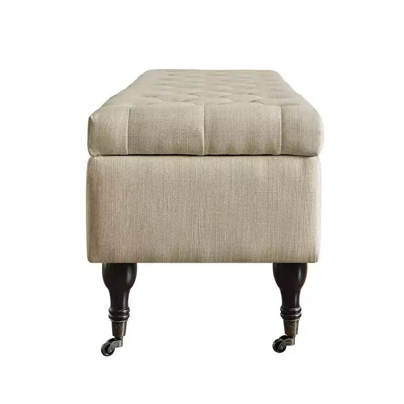 Panca imbottita Collette con contenitore color crema - Adore Decor: Mid-Century Modern, rivestimento in poliestere, struttura in legno