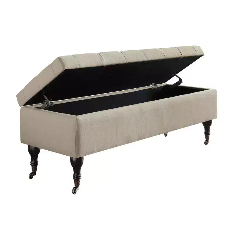 Panca imbottita Collette con contenitore color crema - Adore Decor: Mid-Century Modern, rivestimento in poliestere, struttura in legno