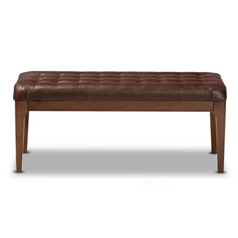 Panca contenitore Walsh in similpelle e legno, marrone scuro/noce - Baxton Studio: Elegante panca rettangolare, rivestimento in poliestere