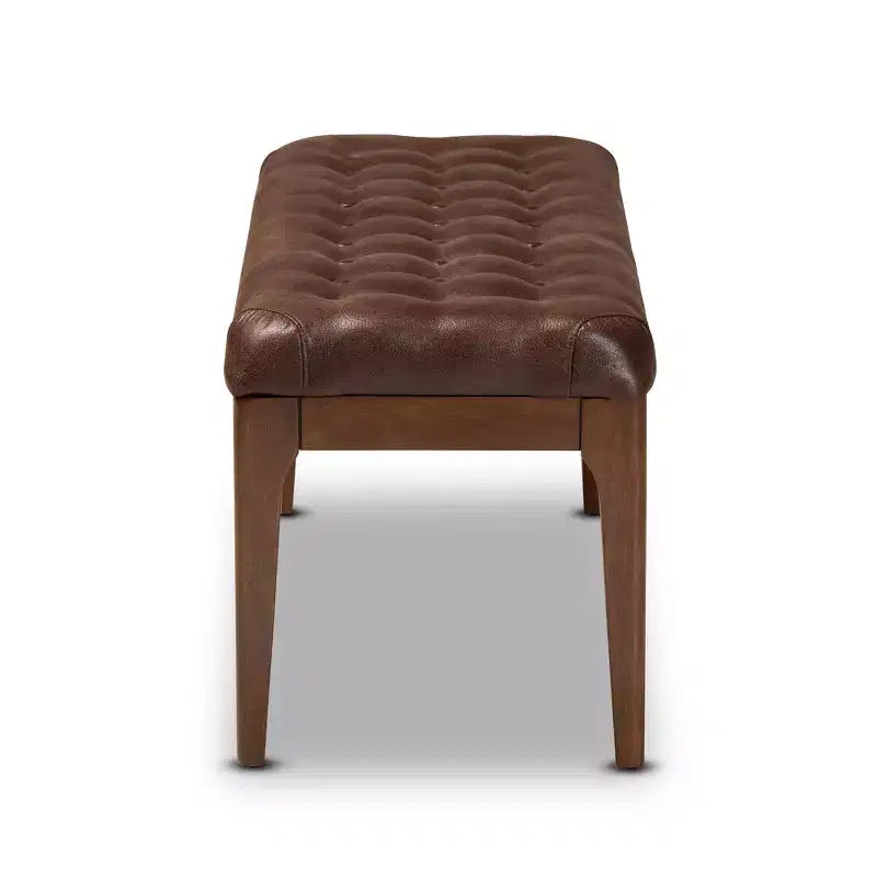 Panca contenitore Walsh in similpelle e legno, marrone scuro/noce - Baxton Studio: Elegante panca rettangolare, rivestimento in poliestere