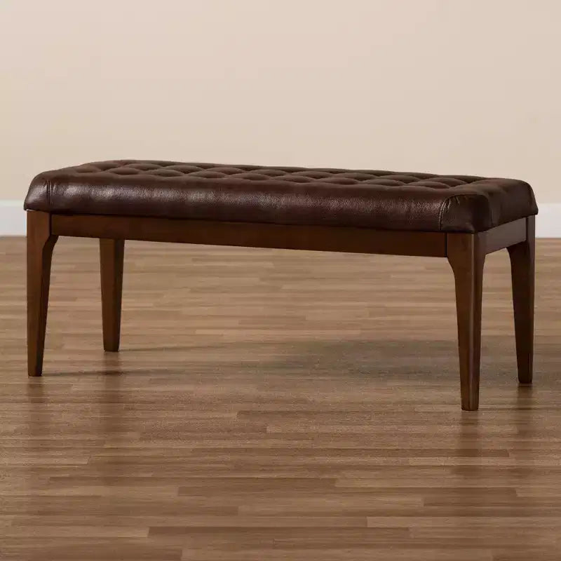Panca contenitore Walsh in similpelle e legno, marrone scuro/noce - Baxton Studio: Elegante panca rettangolare, rivestimento in poliestere