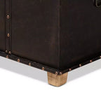 Poggiapiedi contenitore Janna Rustic in similpelle e legno marrone scuro/quercia - Baxton Studio