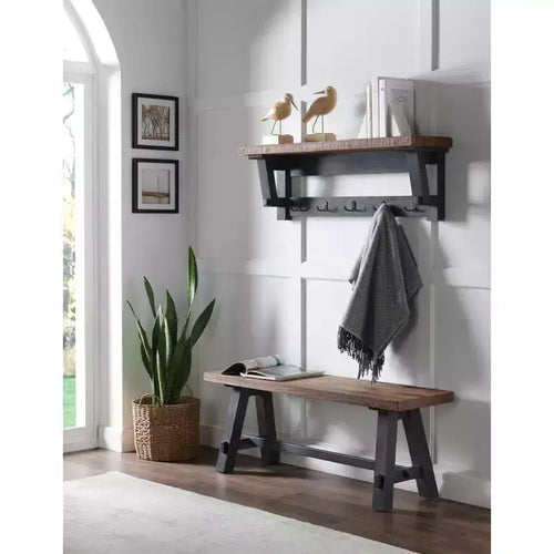 42" Odin Solid Wood Hook with Storage Shelf and Bench Set Black - Alaterre Furniture: Rustic Industrial Design, Pine Frame