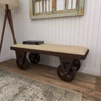 Panca industriale in legno marrone - Olivia & May: telaio in metallo, con ruote, capacità 181 kg