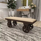 Panca industriale in legno marrone - Olivia & May: telaio in metallo, con ruote, capacità 181 kg