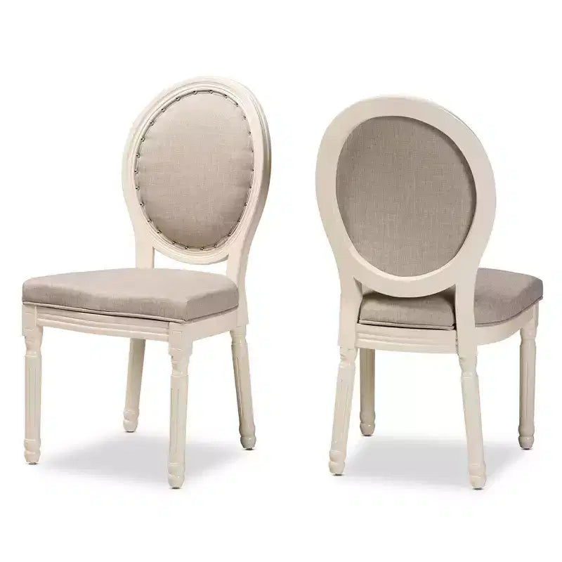 Set di 2 sedie da pranzo imbottite in tessuto Louis con finiture borchiate - Baxton Studio