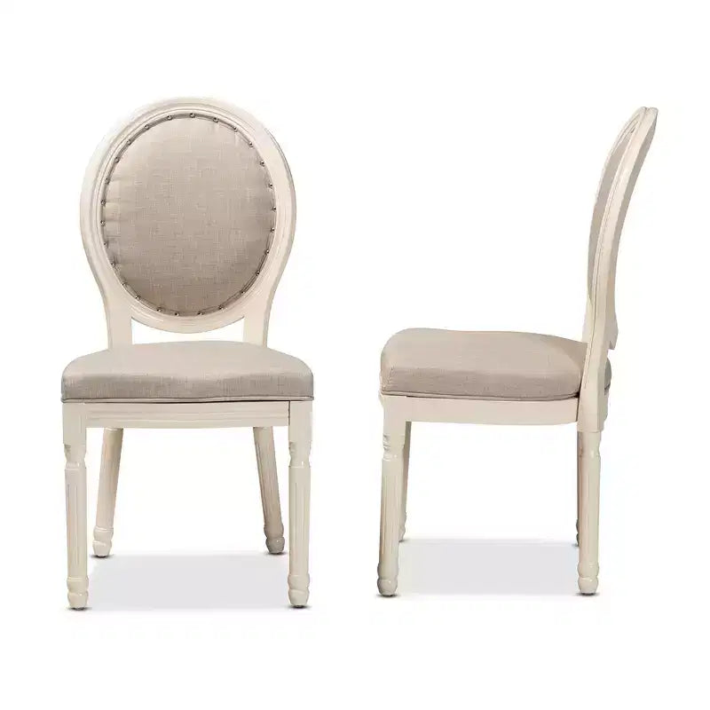 Set di 2 sedie da pranzo imbottite in tessuto Louis con finiture borchiate - Baxton Studio