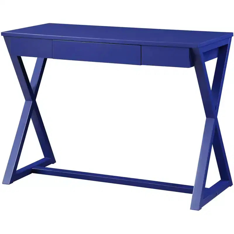 Nalo Writing Desk Twilight Blue Finish - Acme Furniture: Modern Poplar Wood & MDF, X Base Design, All Purpose Drawer