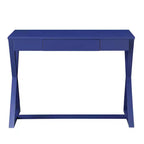 Scrivania Nalo Finitura Blu Crepuscolo - Acme Furniture: Legno di Pioppo Moderno e MDF, Design Base a X, Cassetto Multiuso
