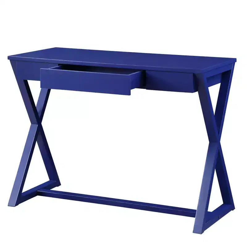 Scrivania Nalo Finitura Blu Crepuscolo - Acme Furniture: Legno di Pioppo Moderno e MDF, Design Base a X, Cassetto Multiuso